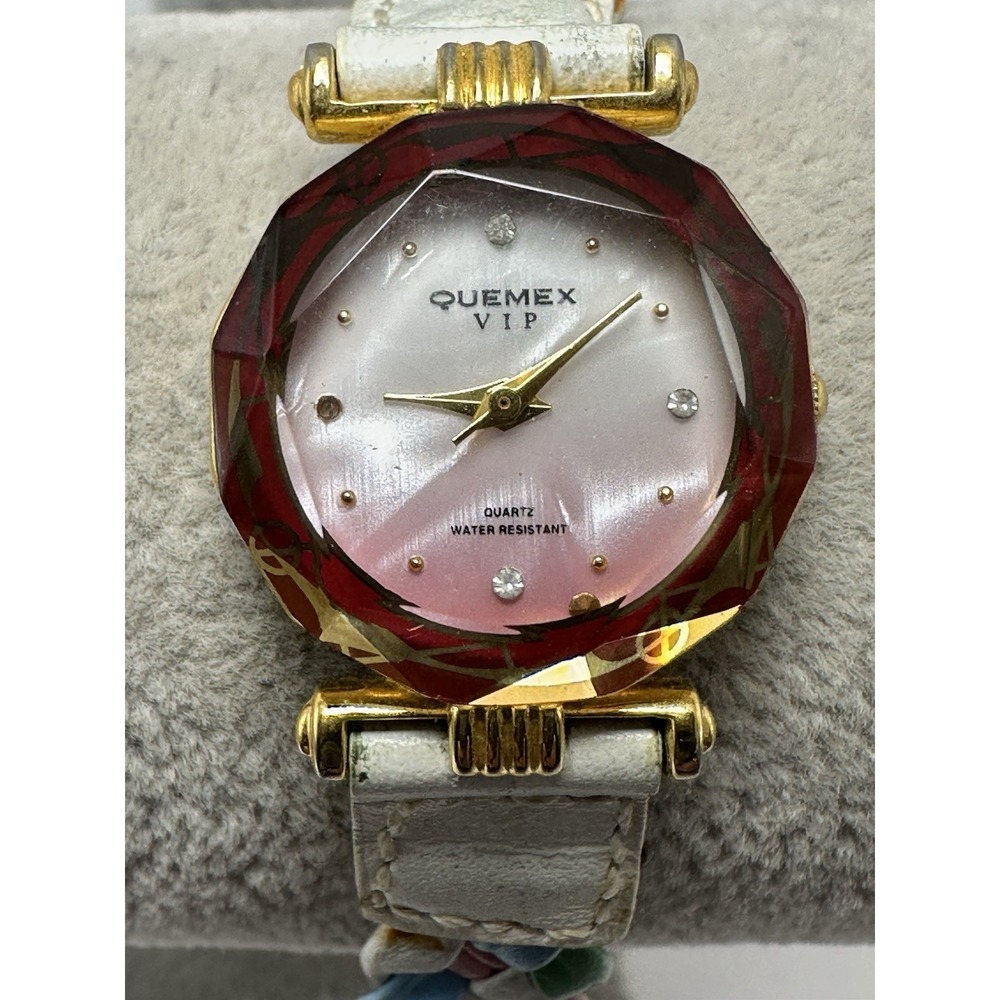 Quemex‎ VIP Ladies Watch New Battery 22MM 6.5" Leather Band K40